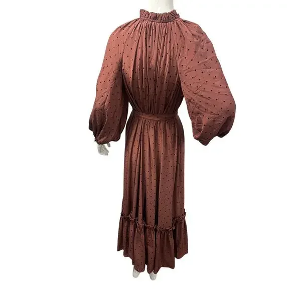 Zimmermann Polka-Dot Belted Midi Dress Purple Silk Crepe de Chine Size 0 - Picture 6 of 7